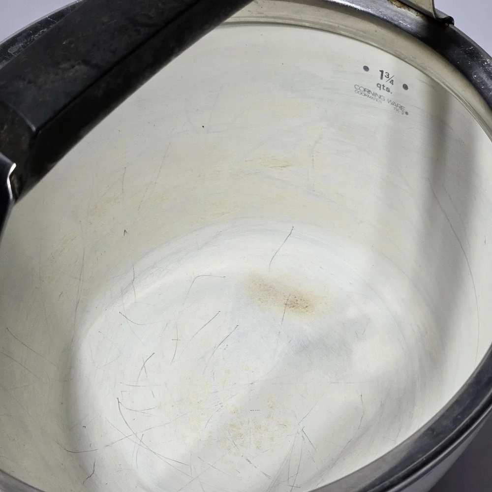 VINTAGE White 1 3/4 qts Saucepan Corning Ware TK-2 Cookmates Teakettle USA MCM‎